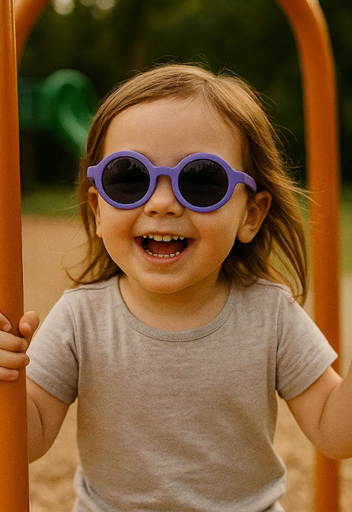 Kids Güneş Gözlüğü Mor Yuvarlak Çerçeve UV 400 Korumalı CE Belgeli Çocuk Güneş Gözlüğü