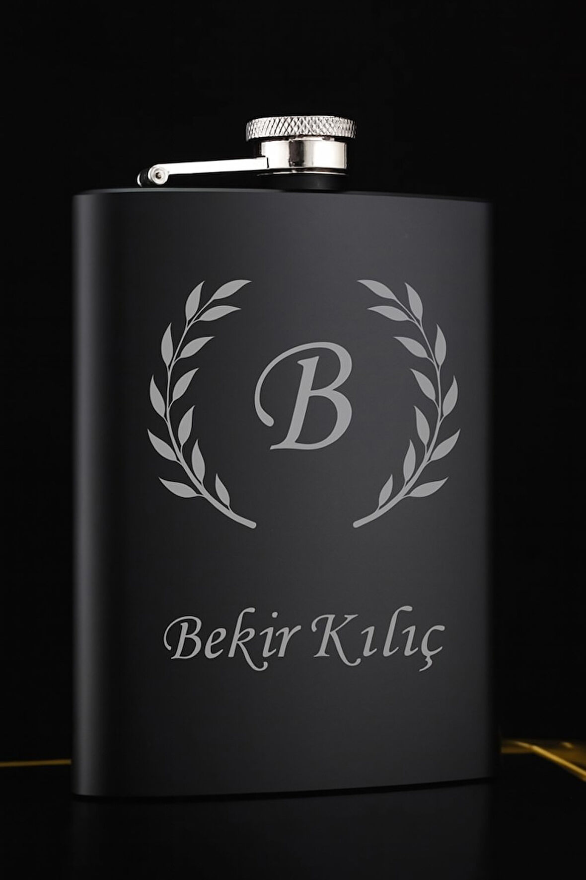 Kişiye Özel  9 Oz Siyah Paslanmaz Çelik Cep Matarası 266 Ml İçecek Cep Matarası