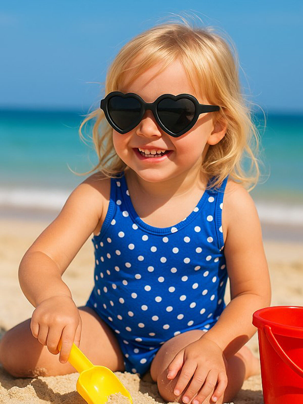 Kids Siyah Güneş Gözlüğü Kalpli Çerçeve UV 400 Korumalı CE Belgeli 