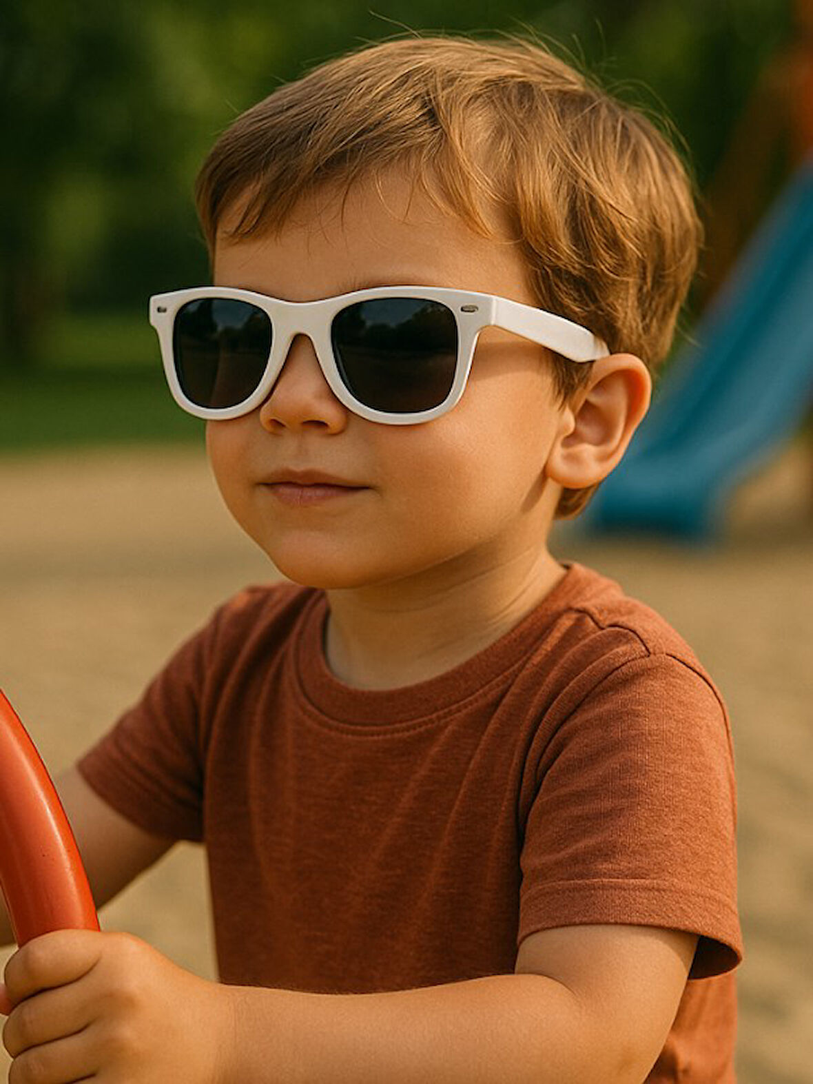 Kids Beyaz Güneş Gözlüğü Pinli Çerçeve UV 400 Korumalı CE Belgeli 