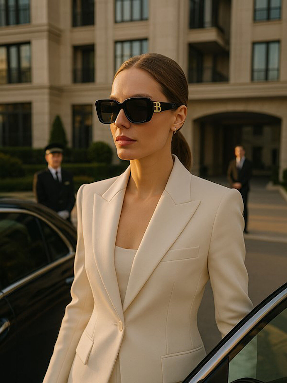 BB Cool Kadın Güneş Gözlüğü Gold Metal BB Detay Siyah Çerçeve  UV 400 Korumalı CE Sertifikalı 