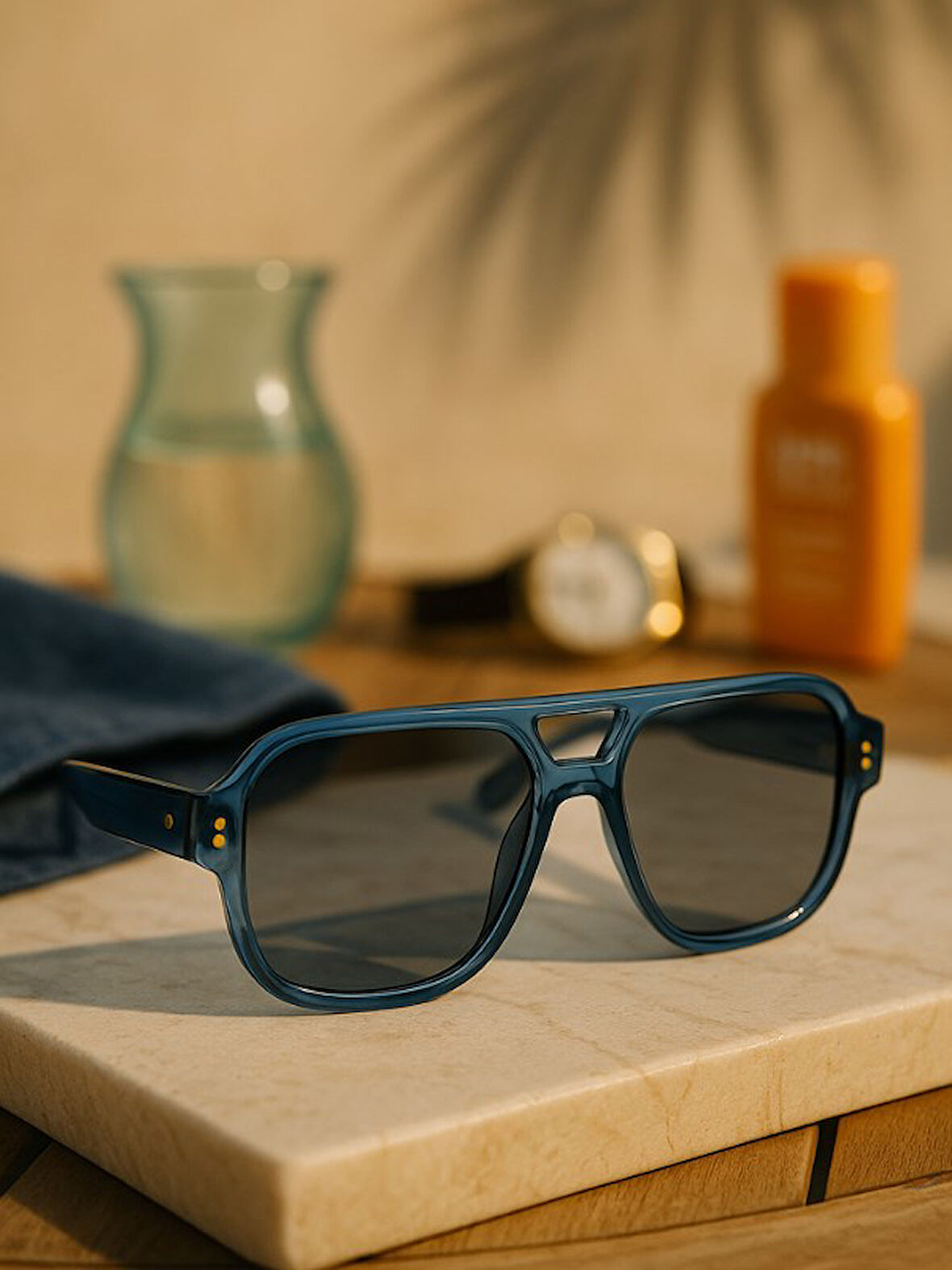 Tony Unisex Koyu Mavi Çerçeveli Erkek Güneş Gözlüğü – UV400 Korumalı, Retro Stil