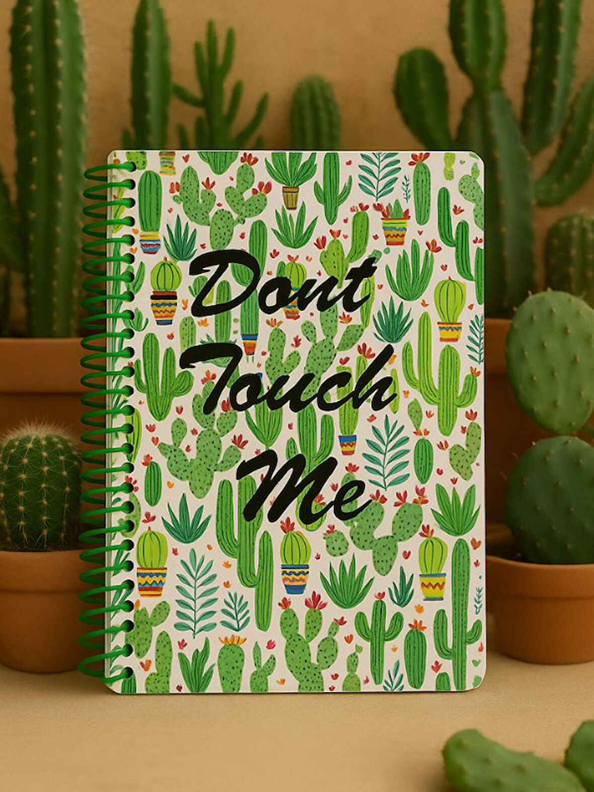 Kaktüs Desenli Spiral Çizgili Defter – 80 Yaprak / 160 Sayfa – 18x24 cm