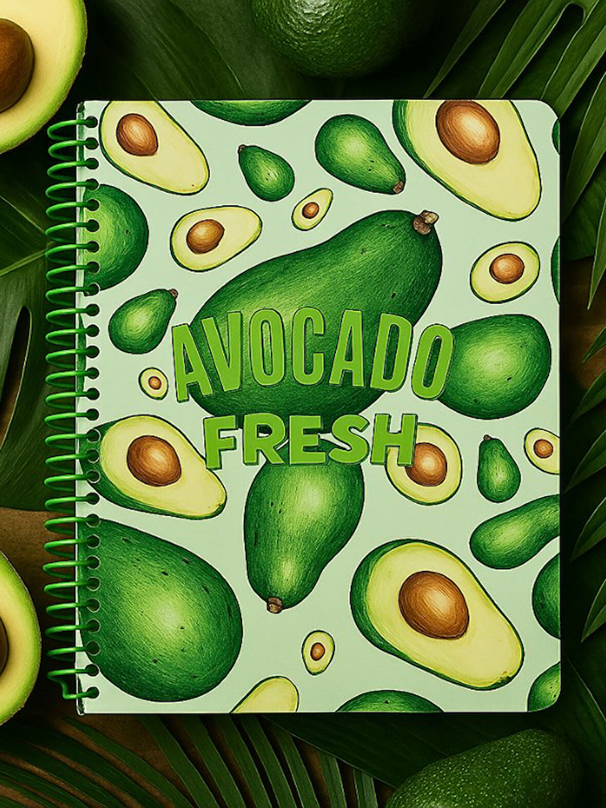 Avokado Fresh Temalı Spiral Çizgili Defter – 80 Yaprak / 160 Sayfa – 18x24 cm
