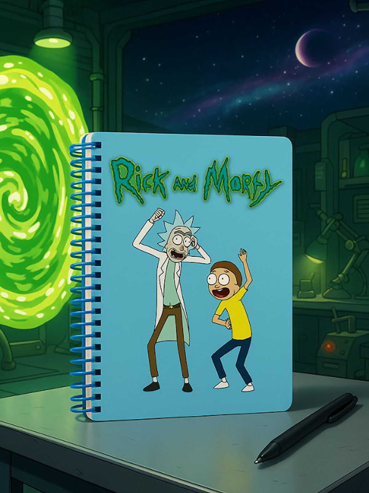 Rick and Morty Temalı Spiral Çizgili Defter – 80 Yaprak / 160 Sayfa – 18x24 cm