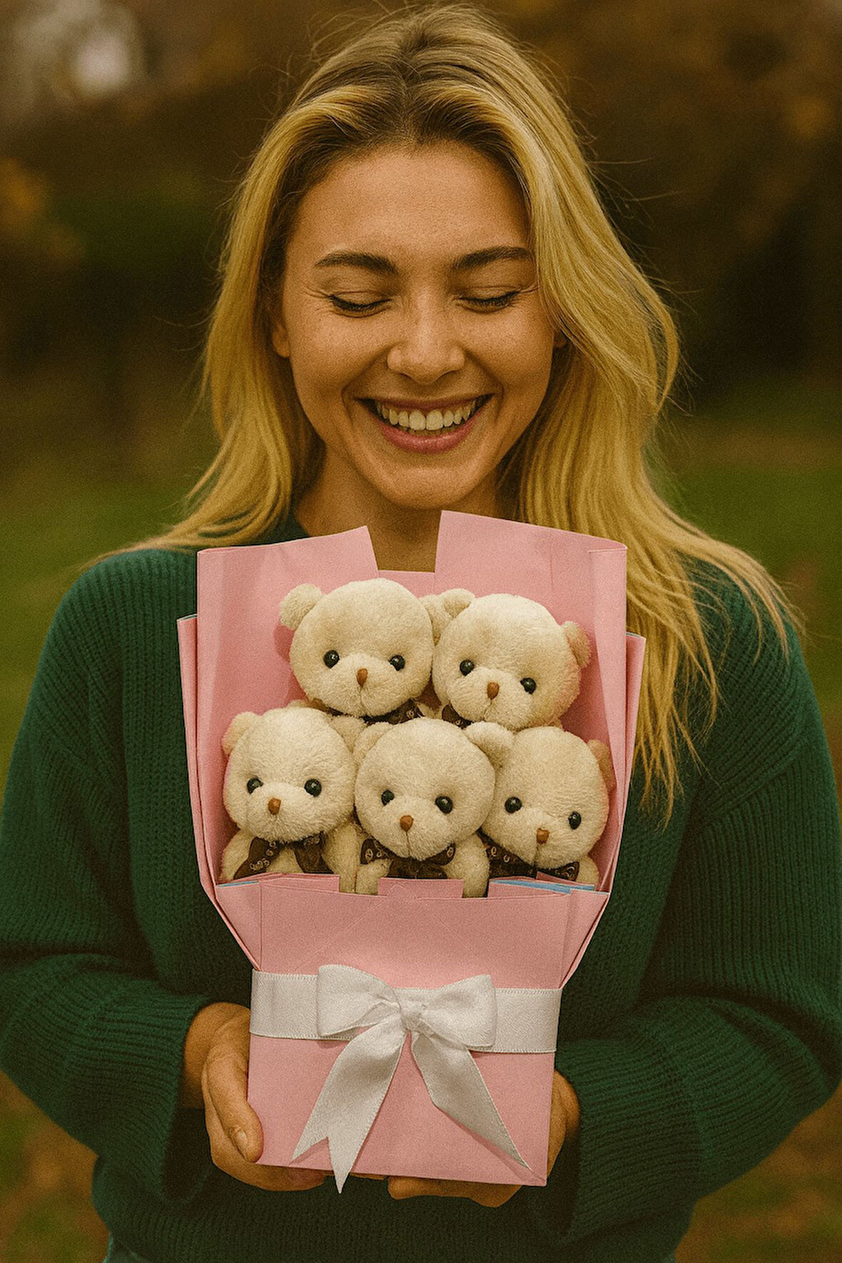 Peluş Ayıcık Buketi Bej – 5’li Sevimli Teddy Bear Aranjmanı | Hediyelik ve Dekoratif