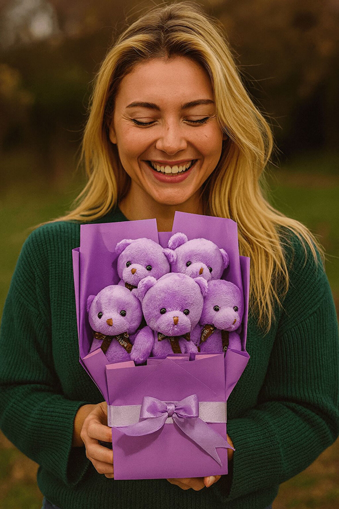 Peluş Ayıcık Buketi Lila – 5’li Sevimli Teddy Bear Aranjmanı | Hediyelik ve Dekoratif