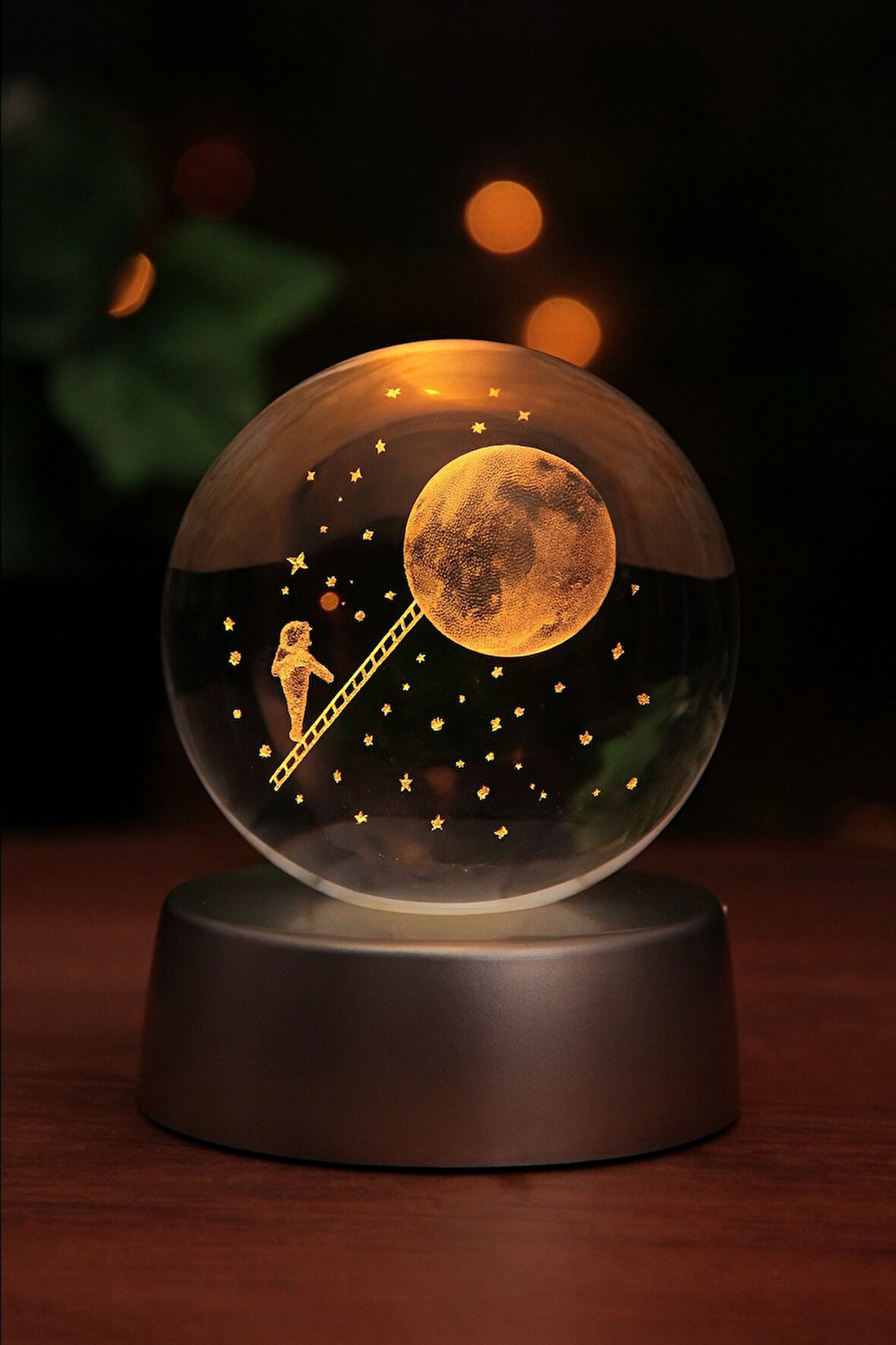 3D Ay Merdiveni Temalı Kristal Küre Led  Gece Lambası – RGB Led Pilli Lamba