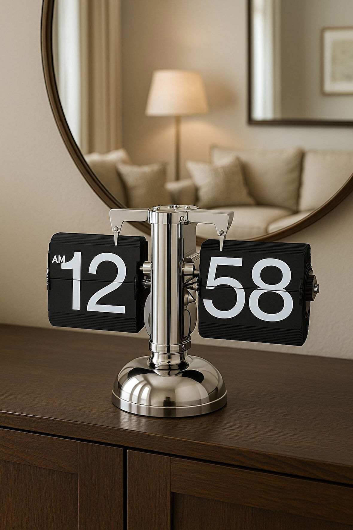 Retro Flip Clock Metal Masa Saati – Dekoratif ve Şık Tasarım, AM/PM Gösterimli - Premium Hediye