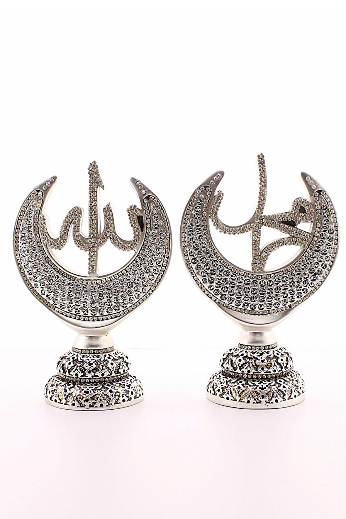 2'li Gümüş Allah Muhammed Hilal Orta Boy Biblo 20cm-06