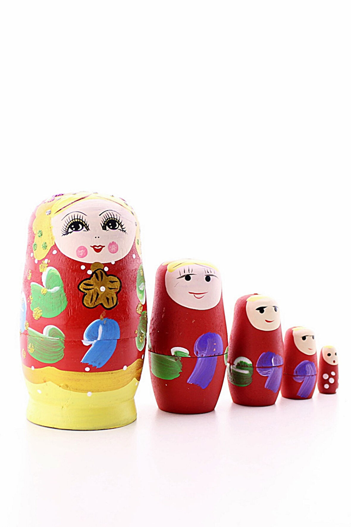 Ahşap Tombul İç İçe Matruşka Bebek Kırmızı Set 5li Büyük Boy  