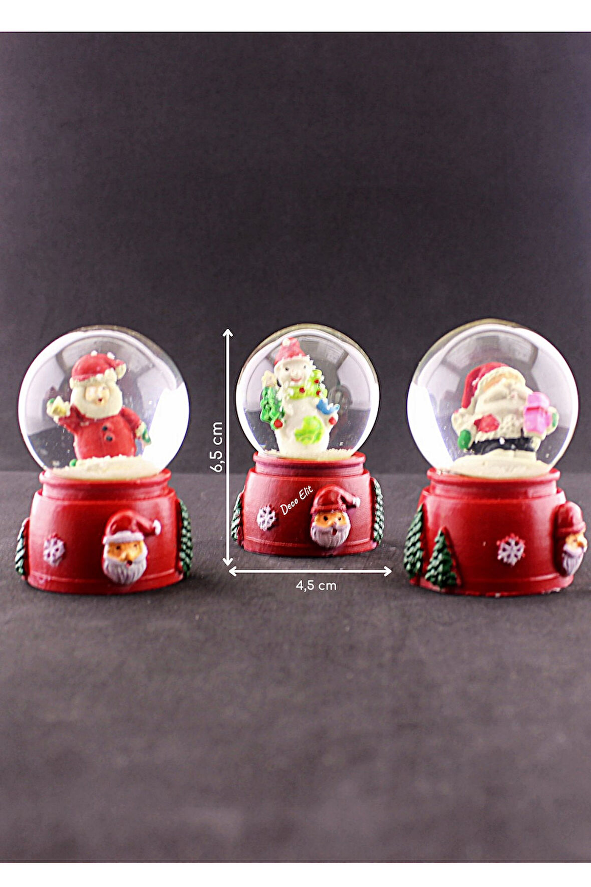 3 Adet Yılbaşı Noel Baba ve Kardan Adam Temalı Mini Boy Işıklı Kar Küresi 6,5 cm A