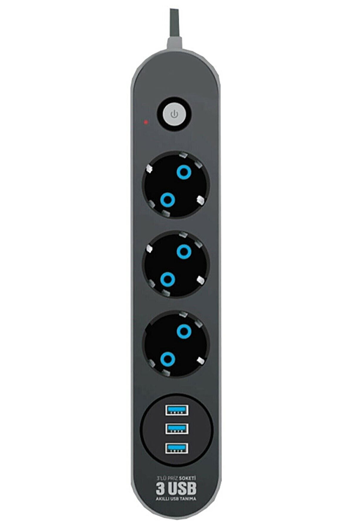 3 lü Çoklu Priz 2 M Kablolu Akım Korumalı Uzatma Grup Priz 3 Usb'li