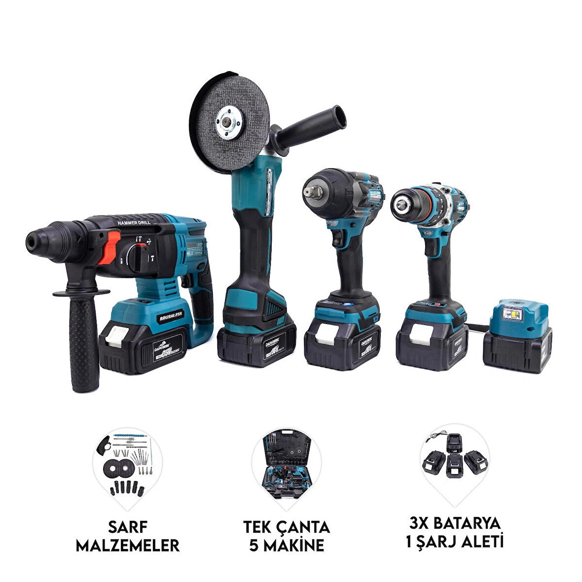 Beşli Set MK800 (Power Bank Led 13mm Ç.MANDREN+S.SIKMA+Ş.SPRAL+Ş.HİLTİ) 