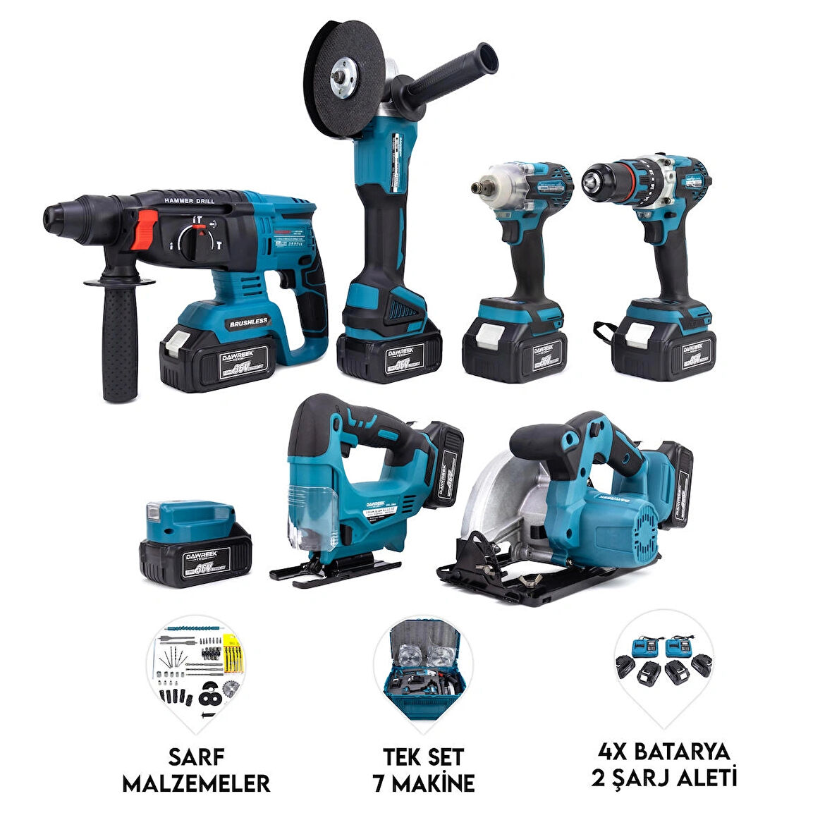 YEDİLİ SET MK350 (POWERBANK&LED+ Ş.Hilti+Ş.spral+S.Sıkma+13mm Ç.Mandren+Ş.Dekupaj+Sunta Kesme) 