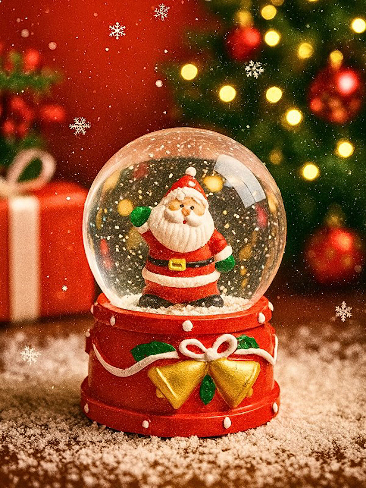 LED Işıklı 2026 Yılbaşı Kar Küresi – 9 cm Orta Boy Noel Baba Figürlü Dekoratif Süs 48