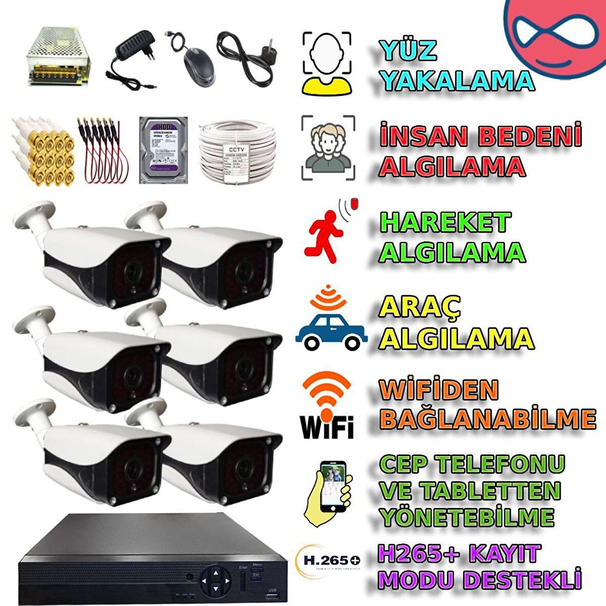 6 KAMERALI 500GB HDDLİ ŞIK METAL KASALI 5MP SONY LENS GÜVENLİK KAMERASI SETİ