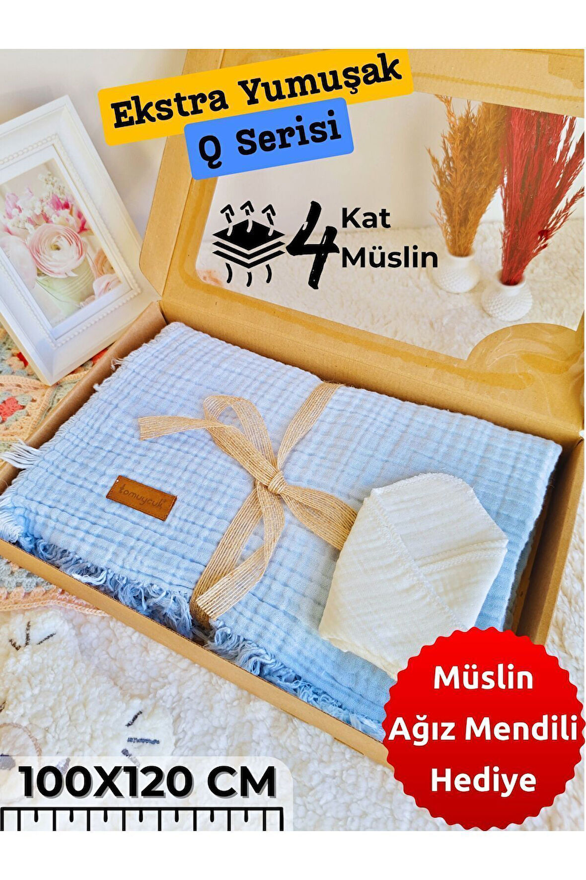 4 Kat Müslin Saçaklı Bebek Battaniyesi 100x120 Cm- %100 Pamuklu & Çok Amaçlı Battaniye