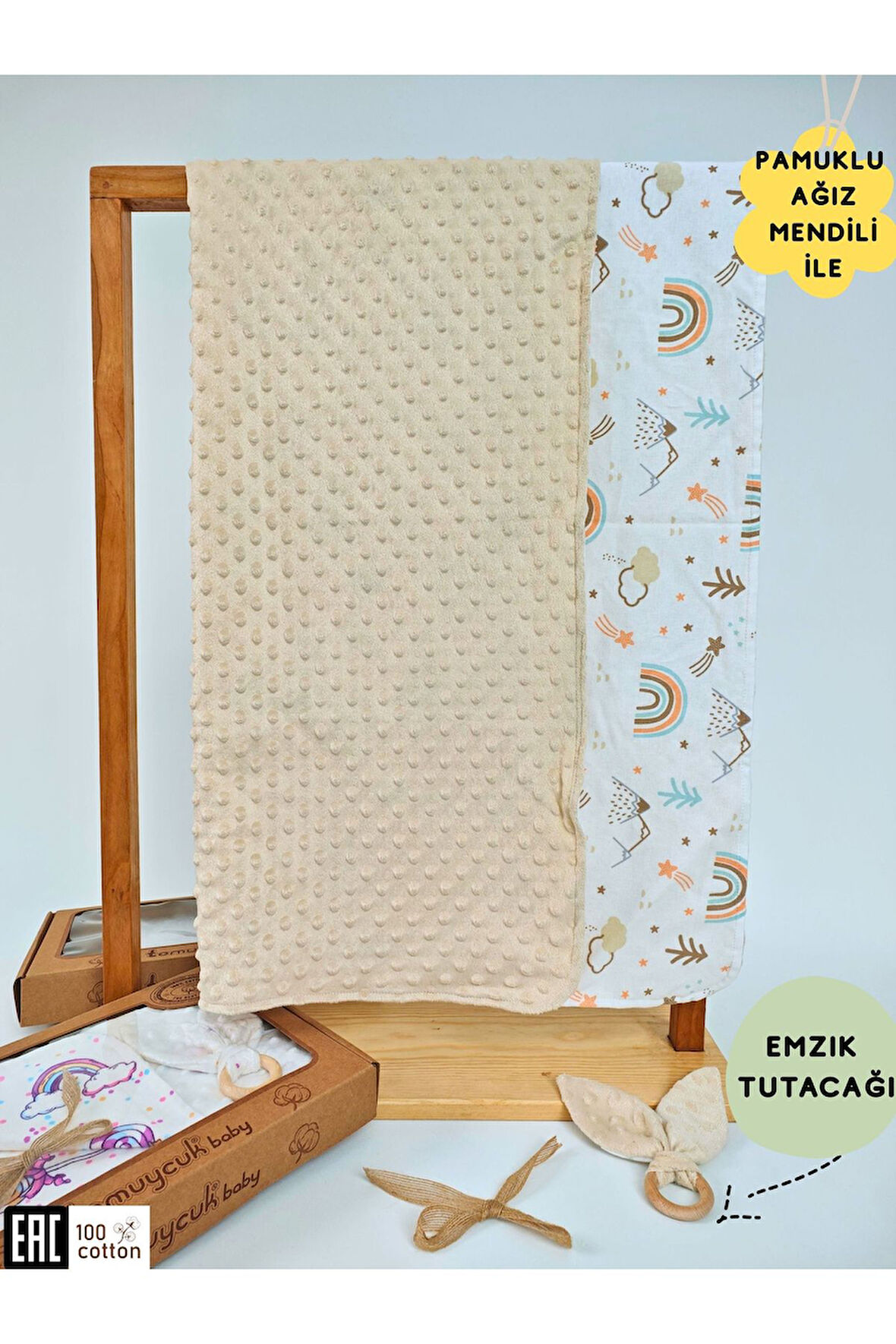 Nohut Desenli %100 Pamuklu Çift Katlı Bebek Battaniyesi – 85x85 cm Kız/Erkek Kundak & Mevsimlik Örtü