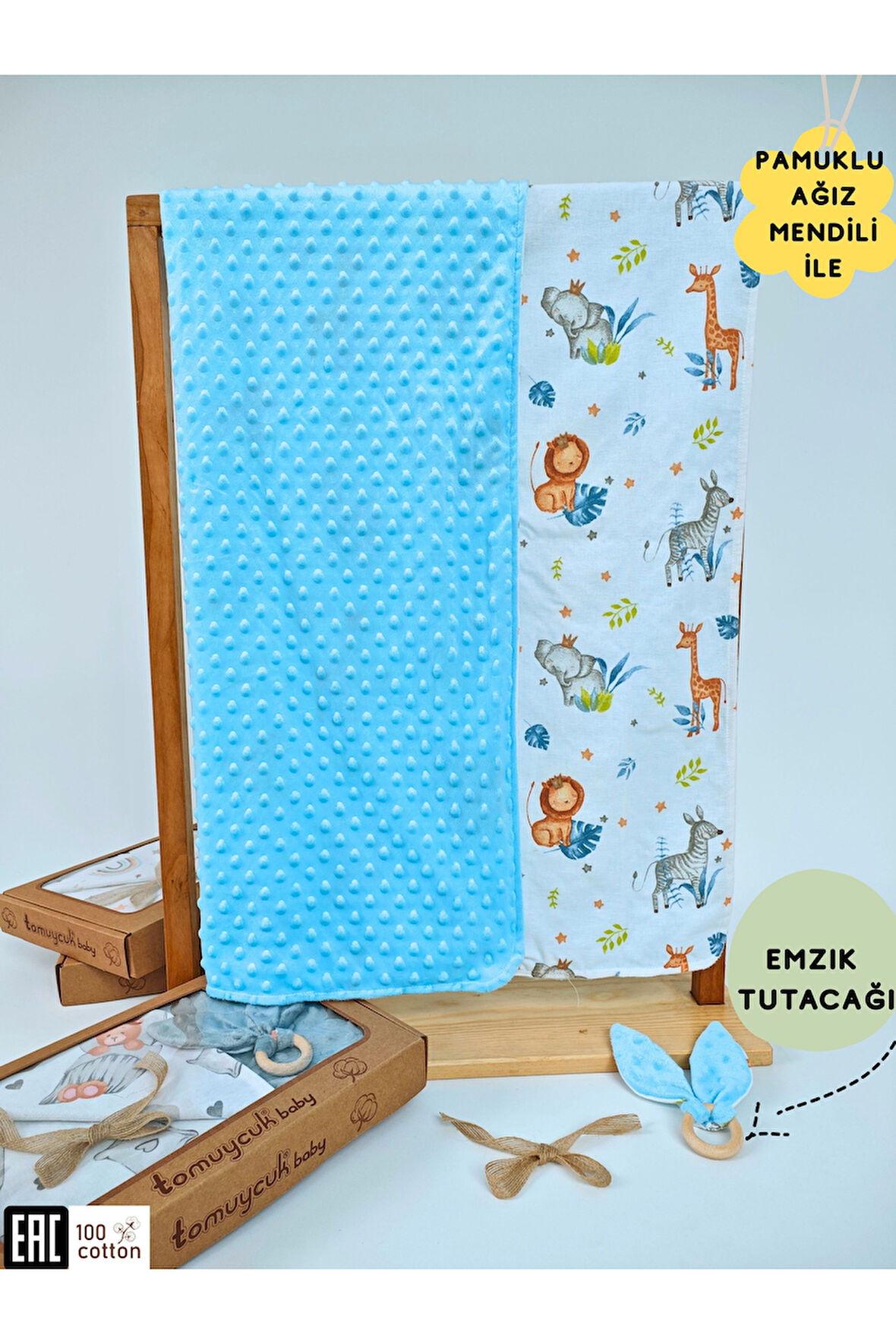 Nohut Desenli %100 Pamuklu Çift Katlı Bebek Battaniyesi – 85x85 cm Kız/Erkek Kundak & Mevsimlik Örtü