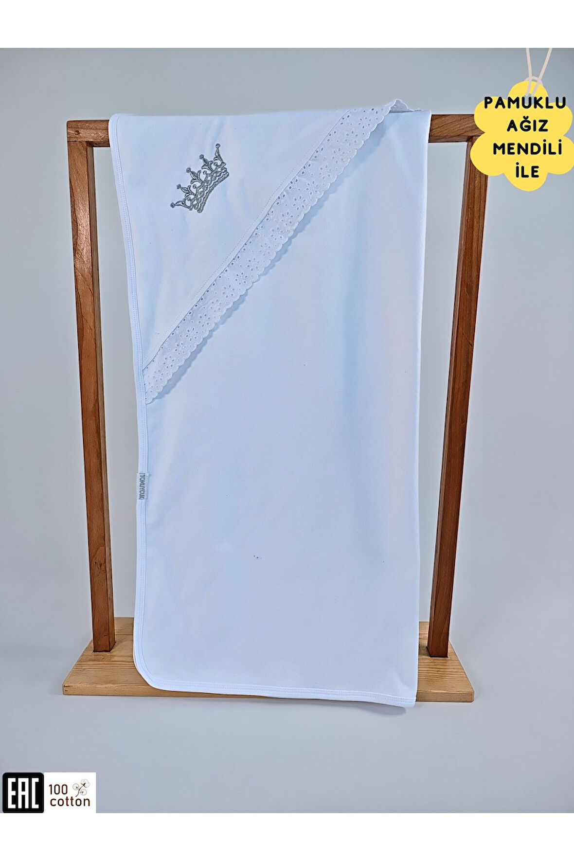 Ekru %100 Pamuklu Bebek Battaniyesi Nakışlı Kız / Erkek Puset Örtüsü Hediyelik Yenidoğan 85x85cm