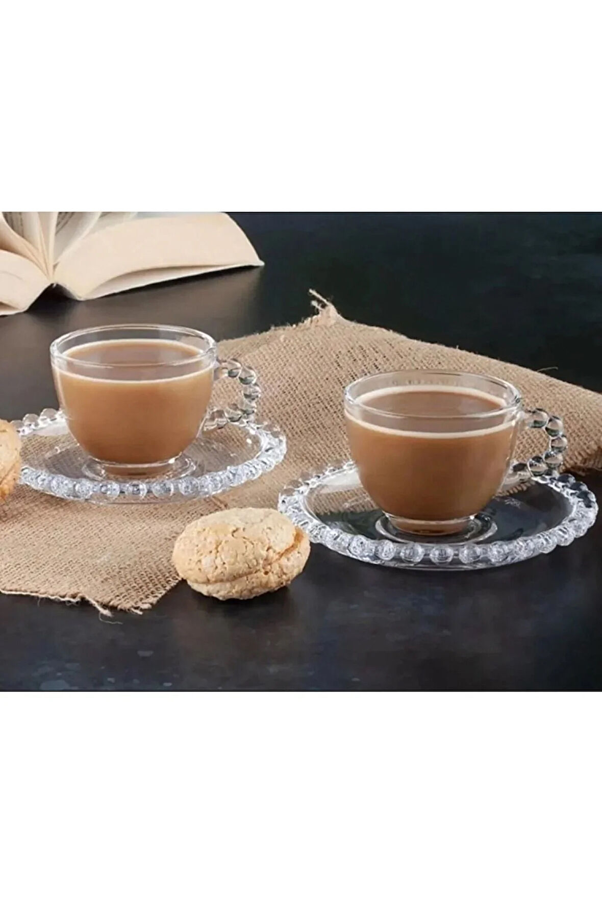 6 Kişilik 12 Parça Incili Boncuklu Çay Kahve Fincan Takımı