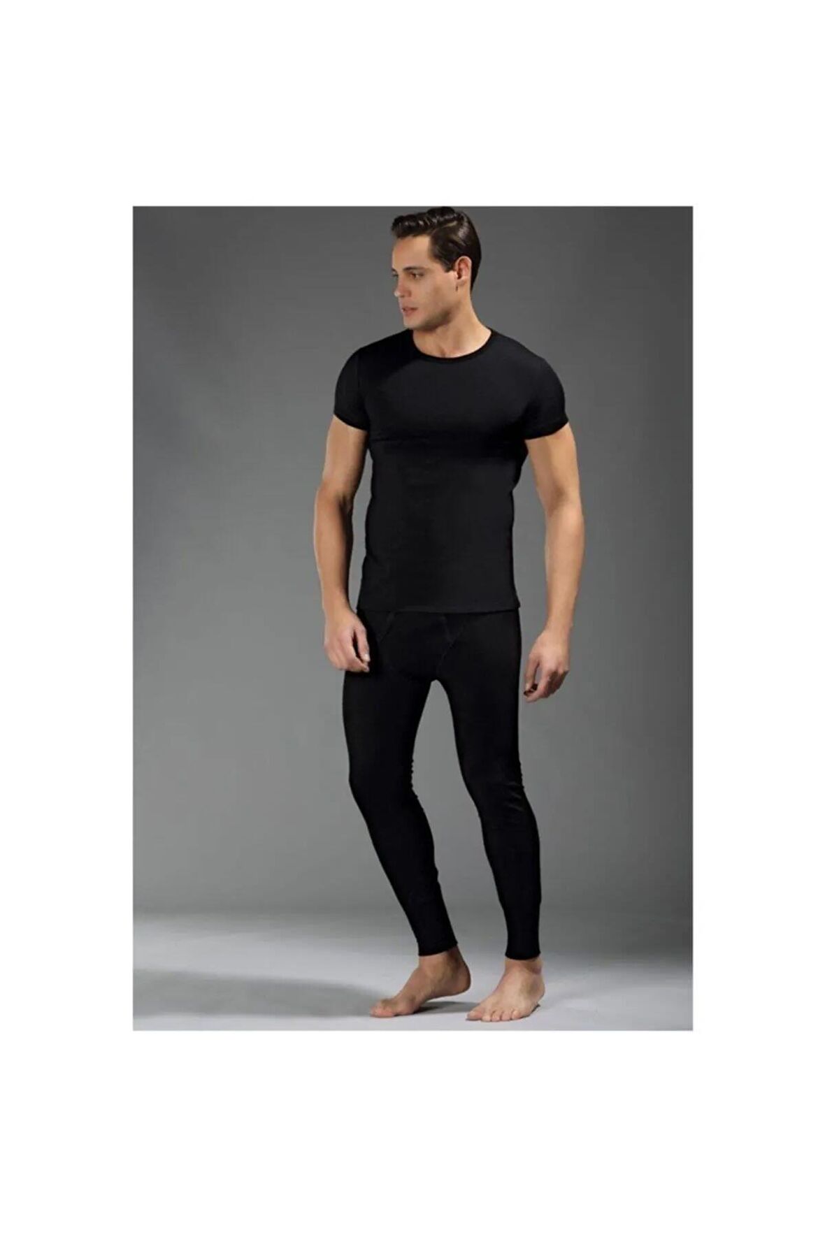 Siyah O Yaka Kısa Kol Termal Üst