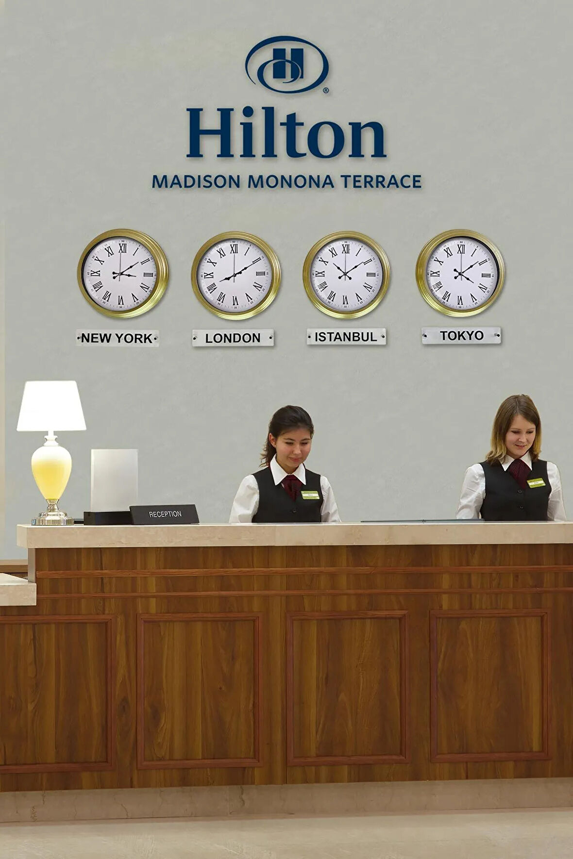 40 Cm Prinç Metal Beyaz Kadran 4 Adet Set Tabelalı Otel Dünya Saati