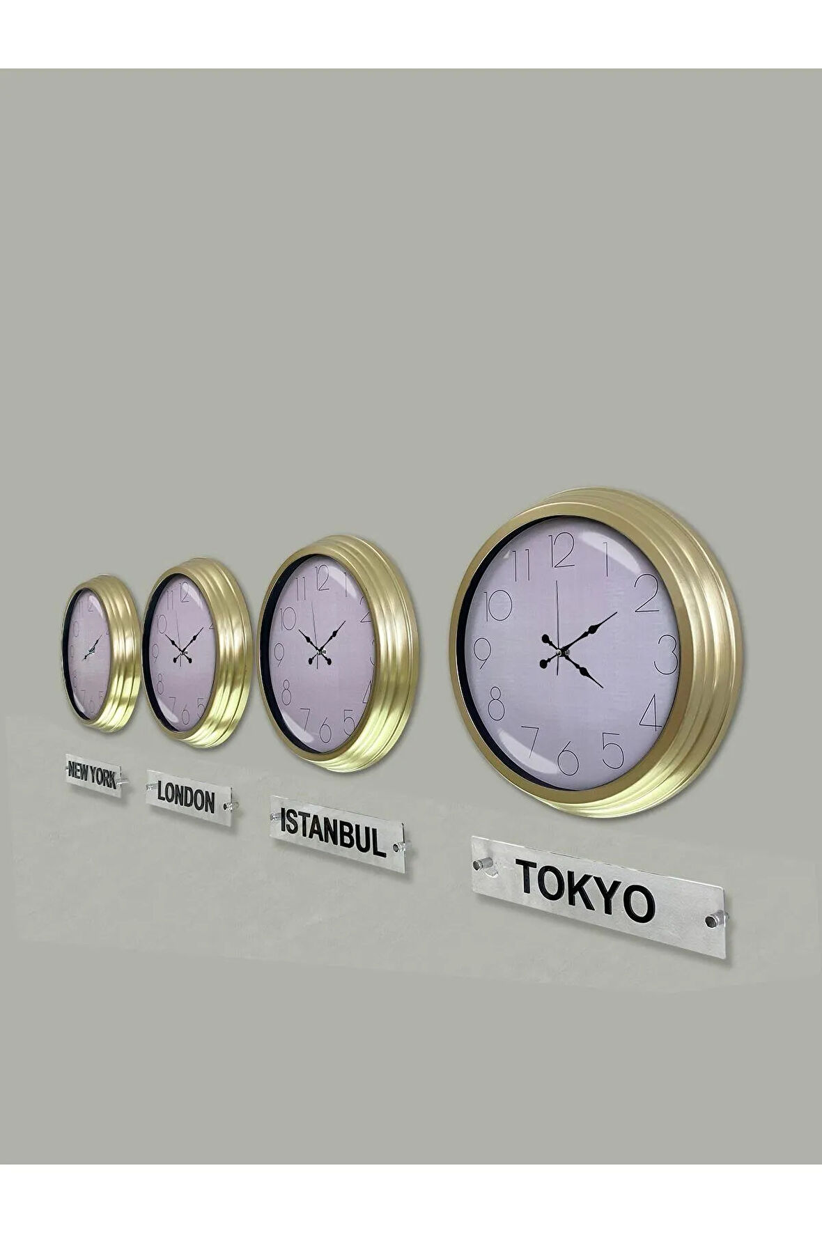 40 Cm Prinç Metal Beyaz Kadran 4 Adet Set Tabelalı Otel Dünya Saati