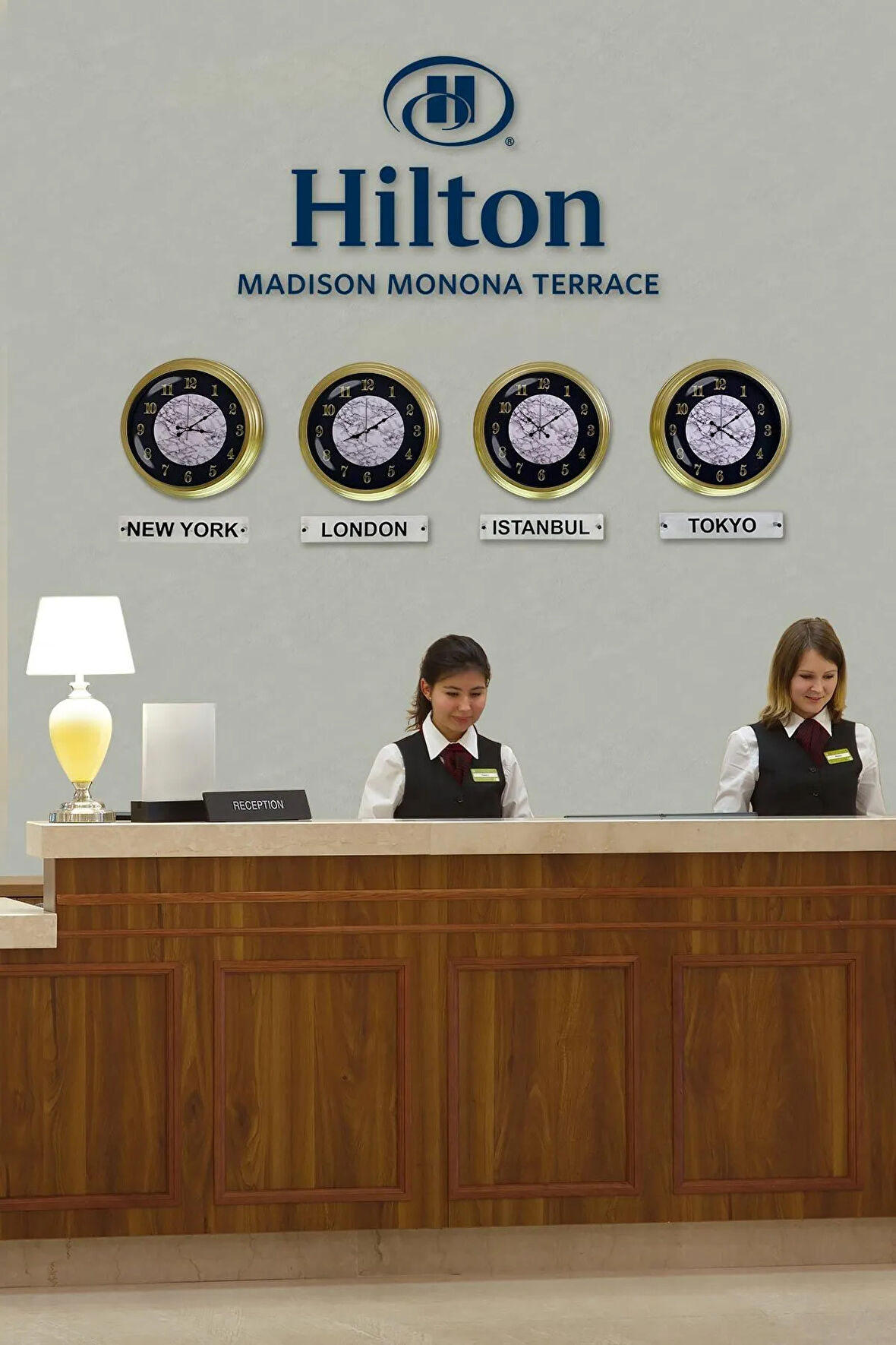 40 Cm Prinç Metal Siyah Kadran 4 Adet Set Tabelalı Otel Dünya Saati