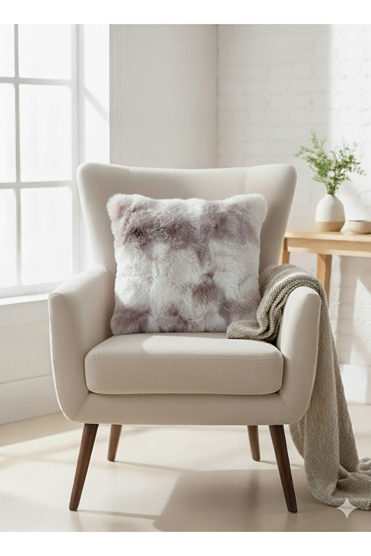 Bubble Tavşan Tüyü, Çift Taraflı, Gizli Fermuarlı Pofuduk Kırlent Kılıfı 40x40