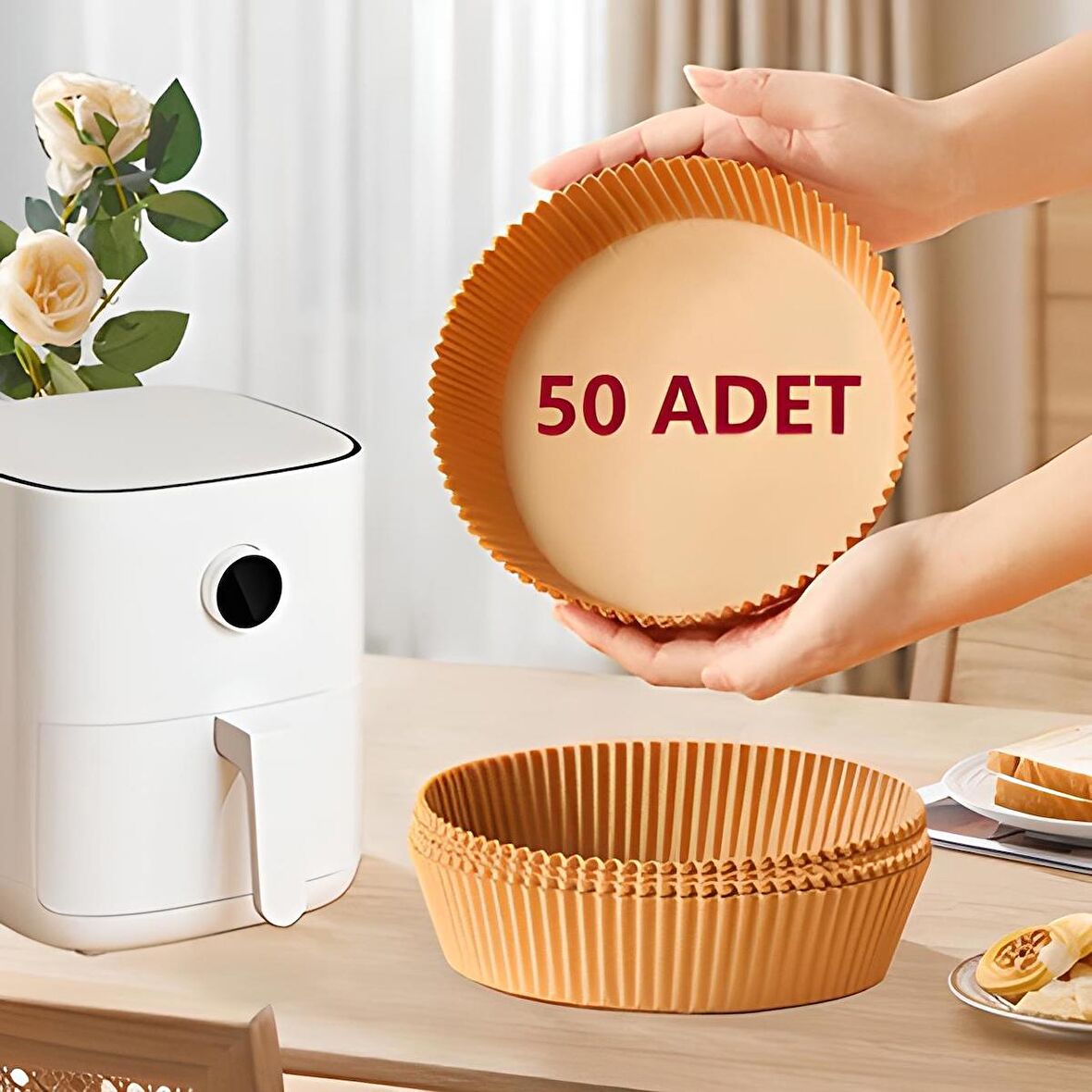 Airfryer Pişirme Kağıdı 50 Adet airfrey yagli kagit pisirme kagidi fritoz air fryer Hava Fritözü