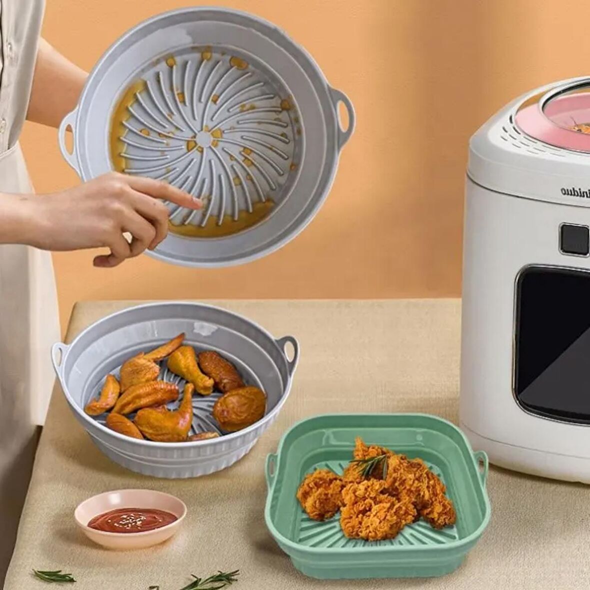 Airfryer Silikon Pişirme Sepeti Büyük Boy Air Fryer Katlanır Yuvarlak Pişirme Sepeti BPA İçermez