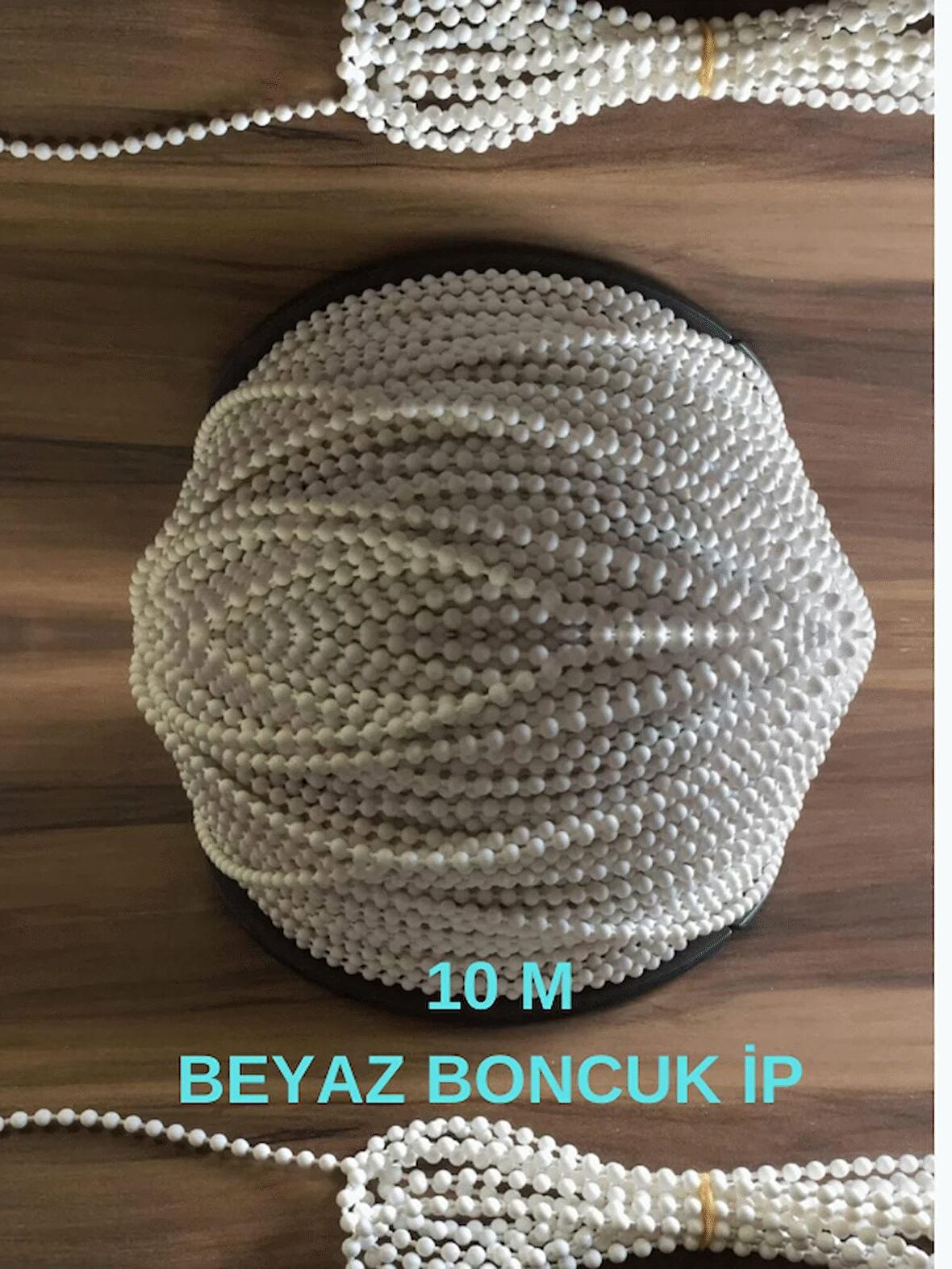 10metre Cam Balkon Plastik Boncuklu Ip Zincirleri Boncuk Çapı 4.5mm (BEYAZ)