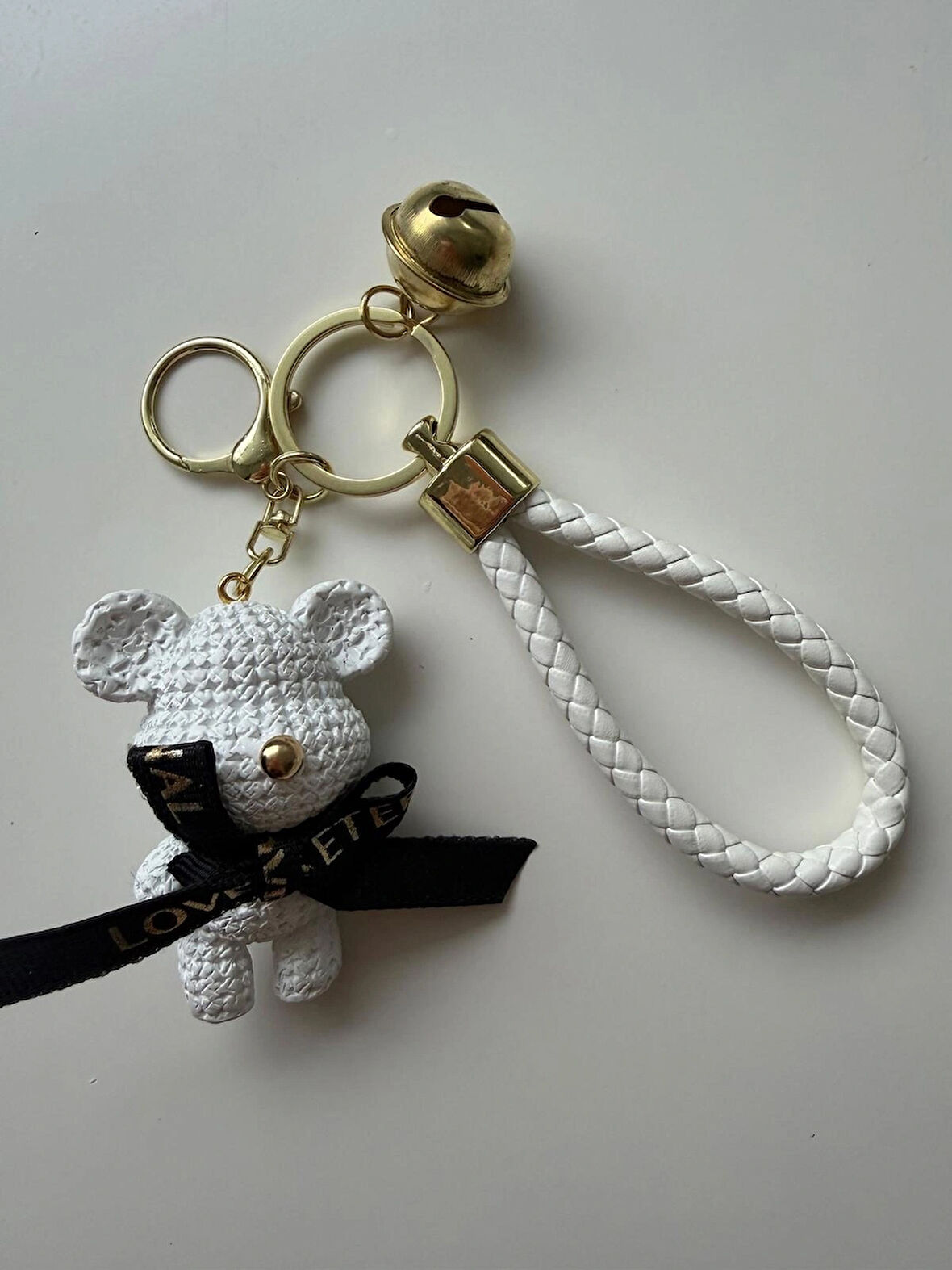 Ayıcık Beyaz Deri Zilli Yaratıcı Anahtarlık