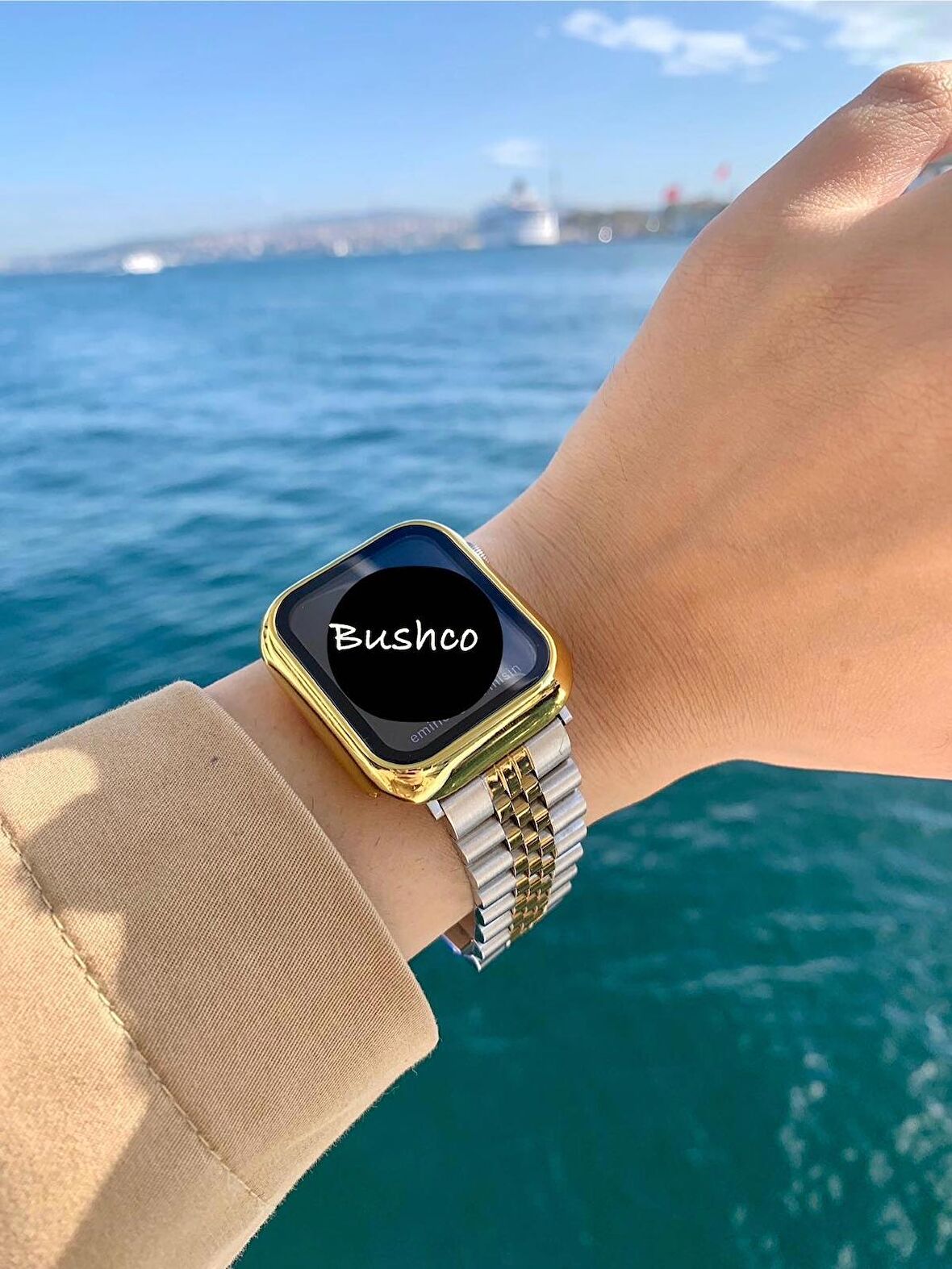 Apple Watch Bakla Gümüş-Gold Çelik Kordon 42-44-45-49  mm