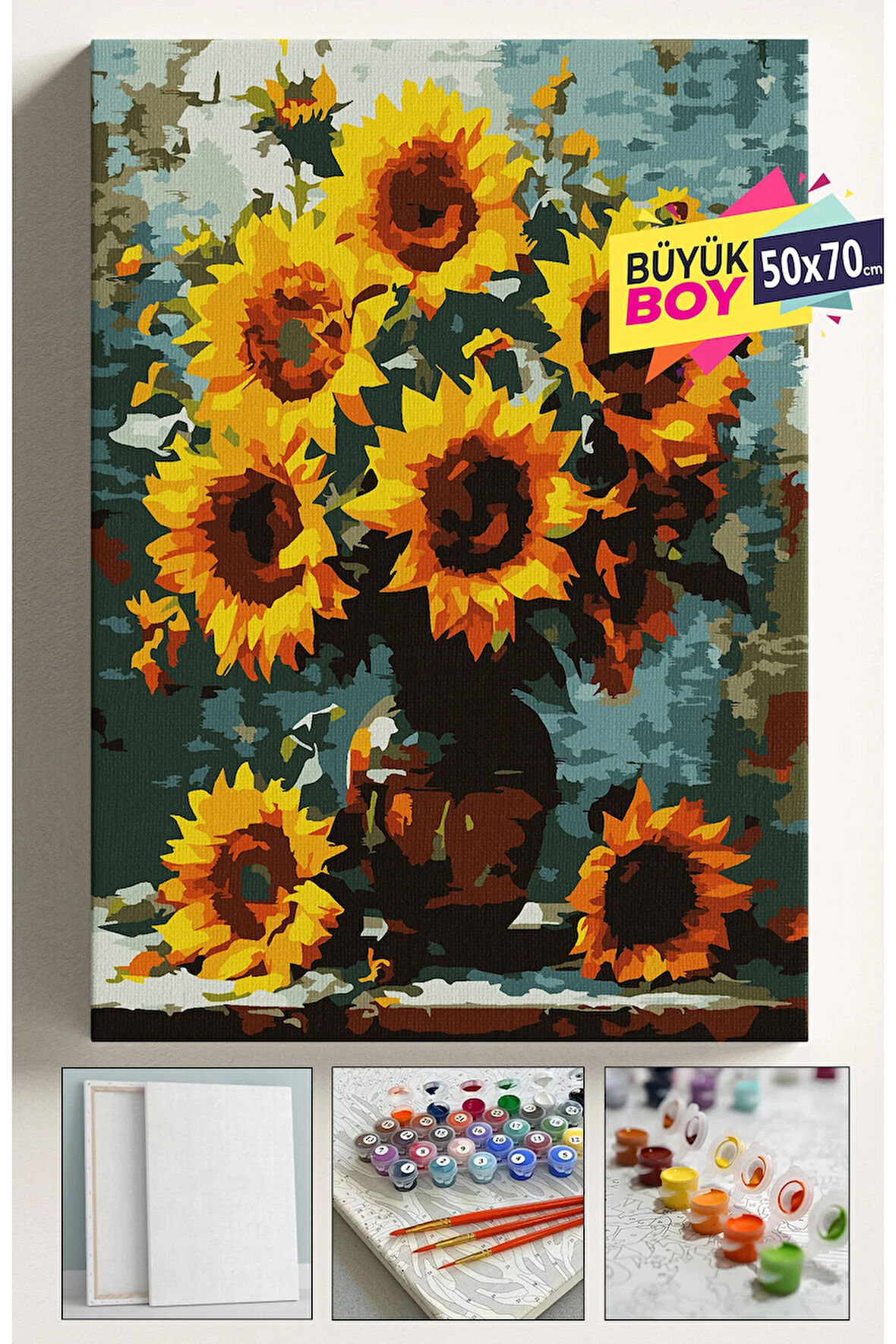 Sayılarla Boyama Seti Numaralı Tuval Fırça Boya Dahil Kasnaklı Set 50x70 Cm - AYÇİÇEK