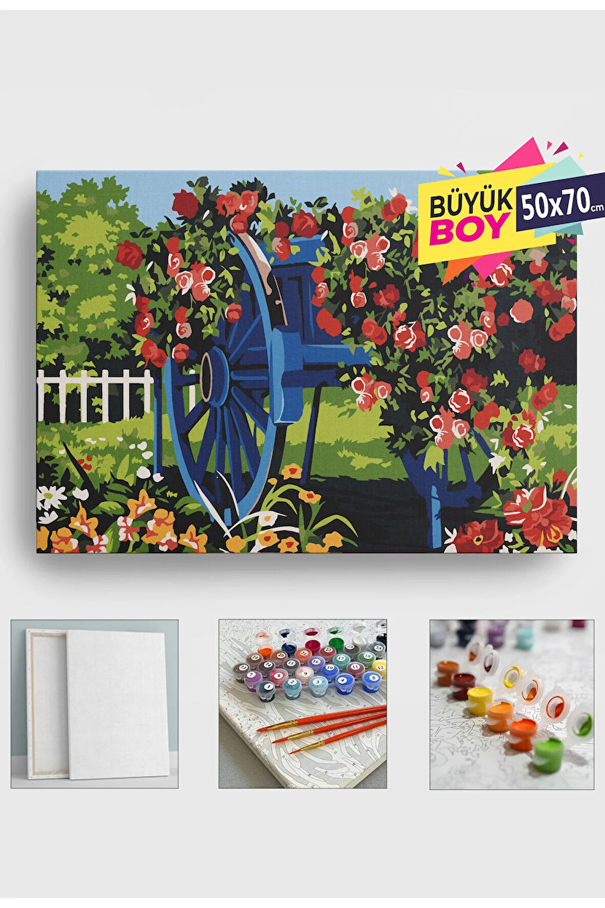 Sayılarla Boyama Seti Numaralı Tuval Fırça Boya Dahil Kasnaklı Set 50x70 Cm - ÇİÇEK ARABASI