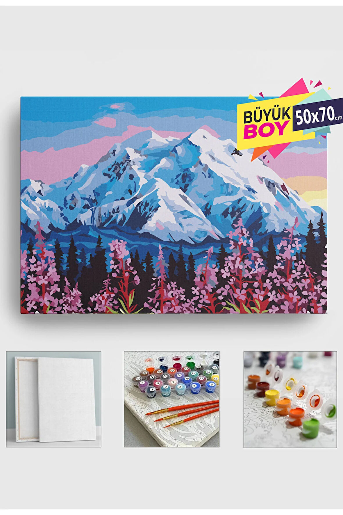 Sayılarla Boyama Seti Numaralı Tuval Fırça Boya Dahil Kasnaklı Set 50x70 Cm - DAĞ MANZARASI