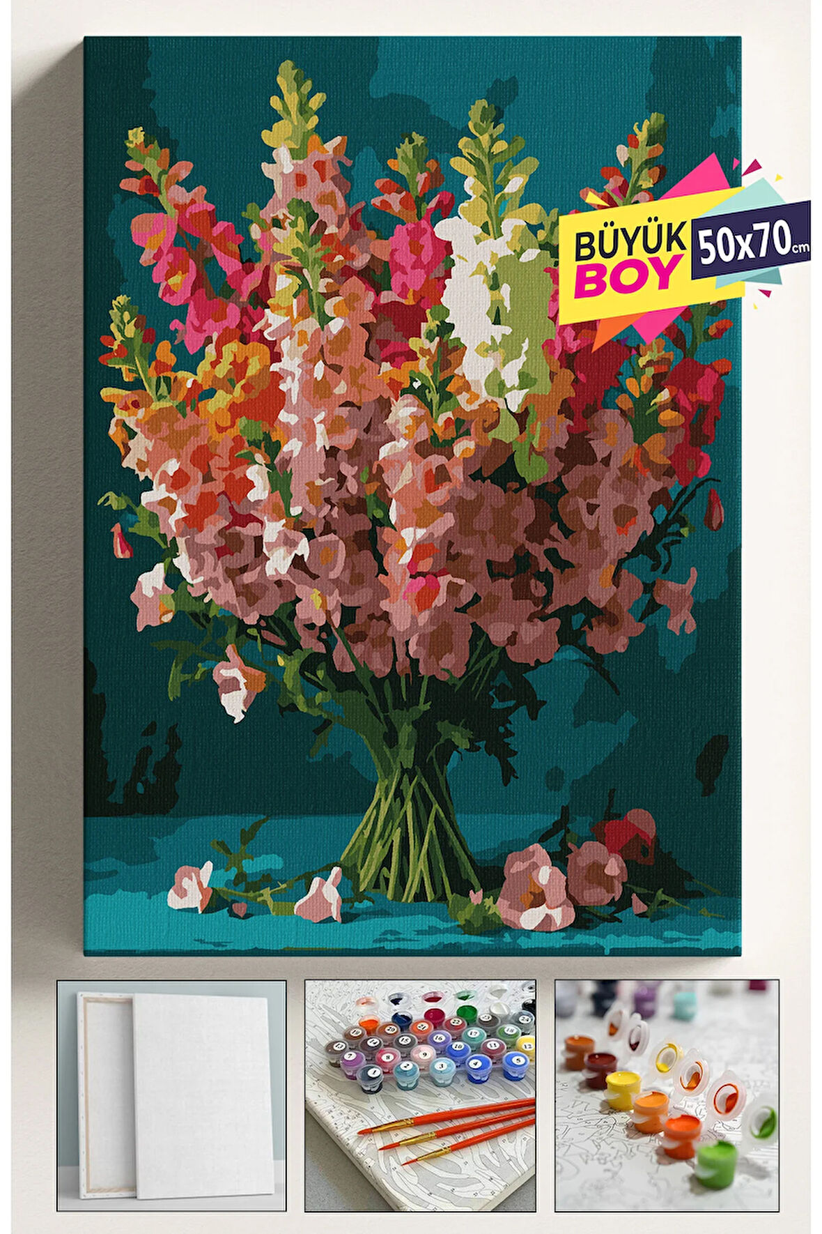 Sayılarla Boyama Seti Numaralı Tuval Fırça Boya Dahil Kasnaklı Set 50x70 Cm - DEMET ÇİÇEK