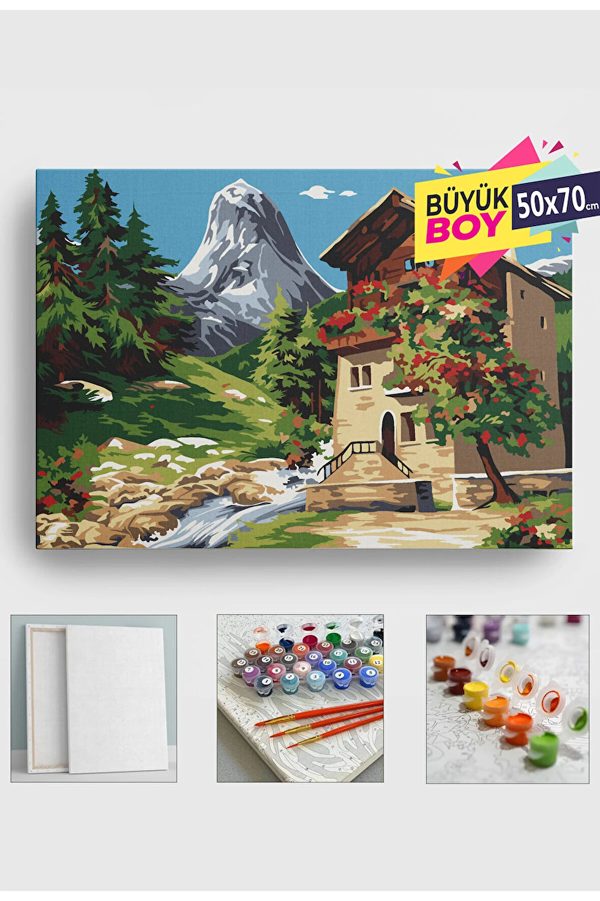 Sayılarla Boyama Seti Numaralı Tuval Fırça Boya Dahil Kasnaklı Set 50x70 Cm - DERE VE EV