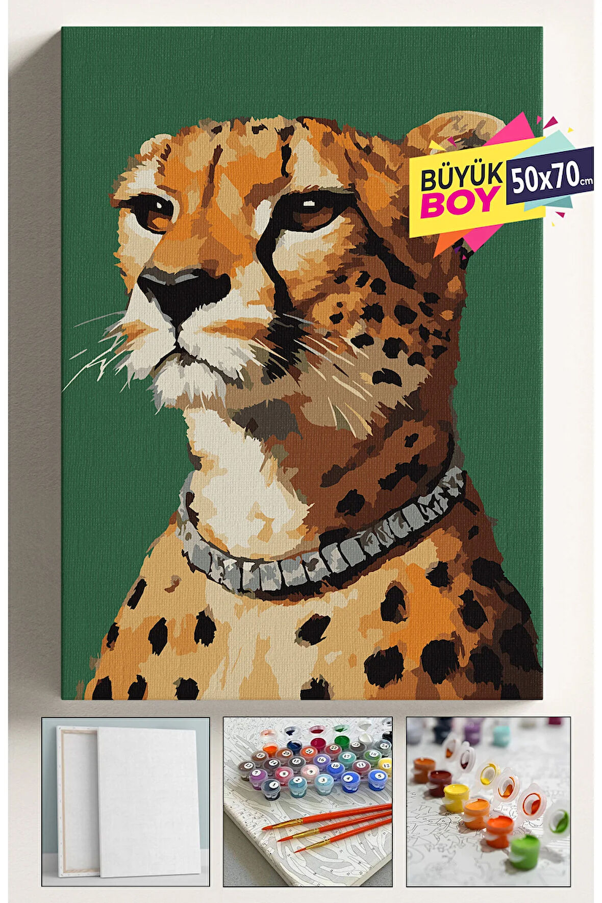 Sayılarla Boyama Seti Numaralı Tuval Fırça Boya Dahil Kasnaklı Set 50x70 Cm - KOLYE LEOPAR