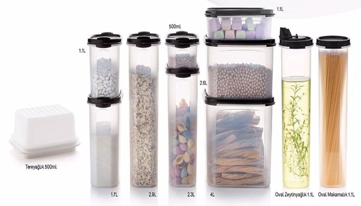 Tupperware Büyük Mega Çeyiz Oval ve Yağdanlık Saklama Set Siyah Kapak ESC