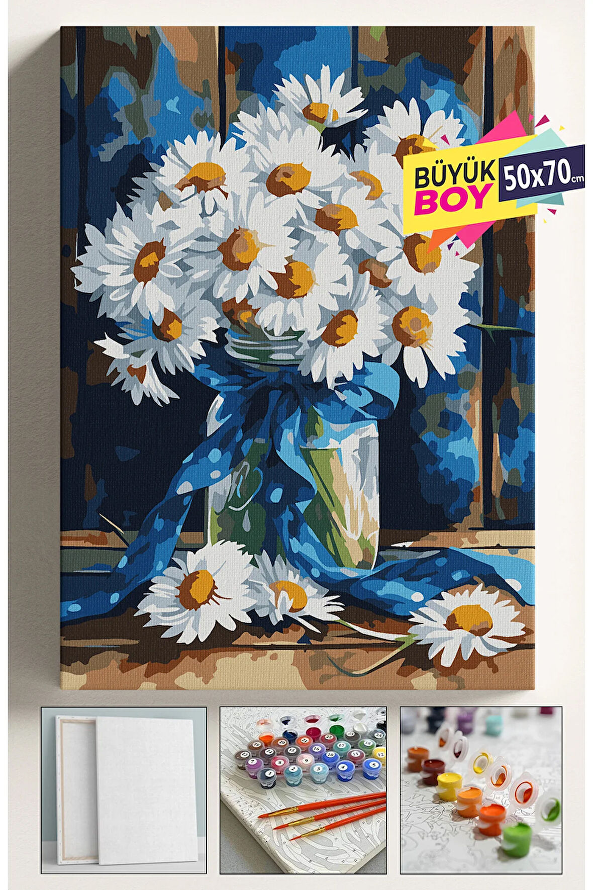 Sayılarla Boyama Seti Numaralı Tuval Fırça Boya Dahil Kasnaklı Set 50x70 Cm - PAPATYA DEMETİ