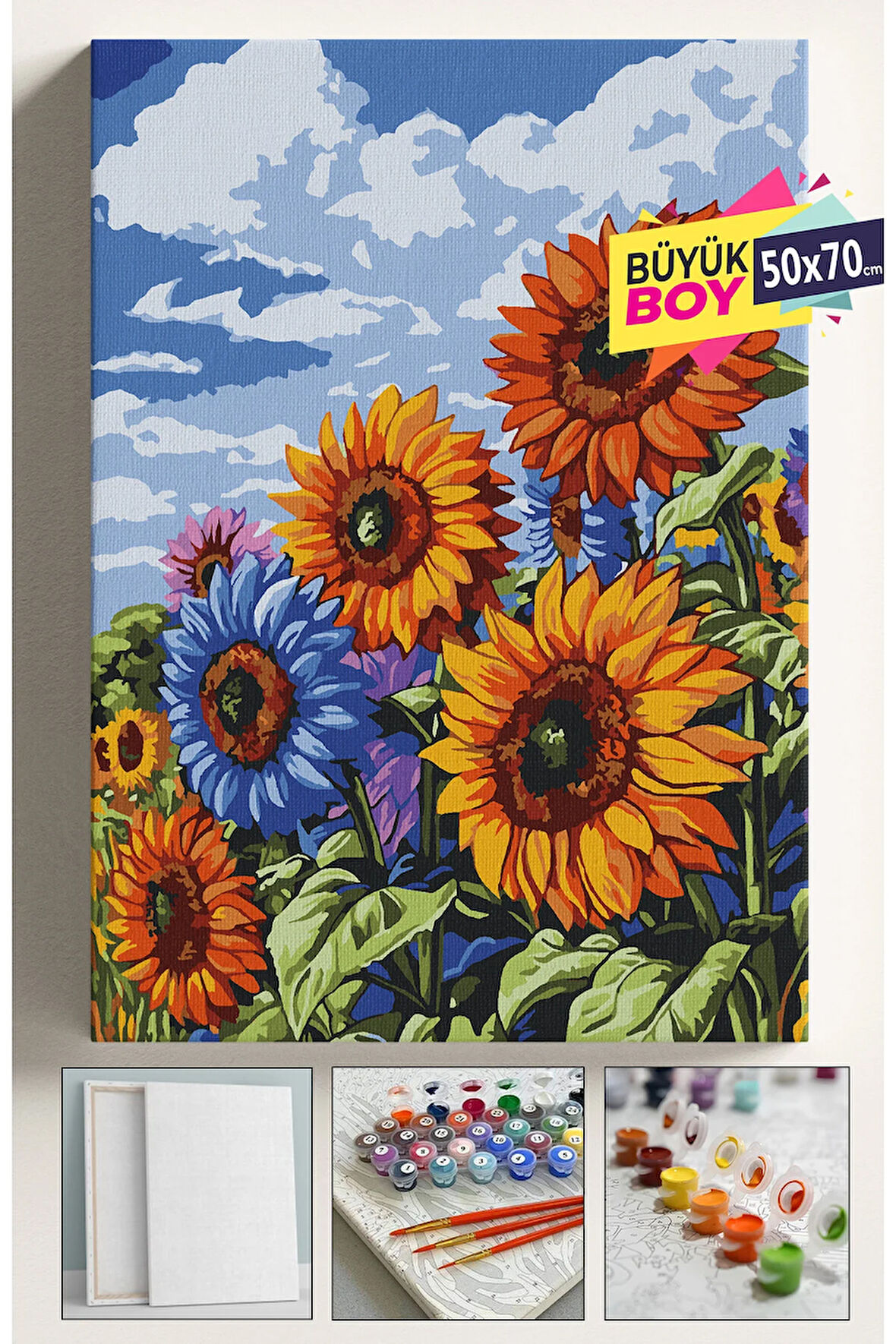Sayılarla Boyama Seti Numaralı Tuval Fırça Boya Dahil Kasnaklı Set 50x70 Cm - RENKLİ AYÇİÇEĞİ