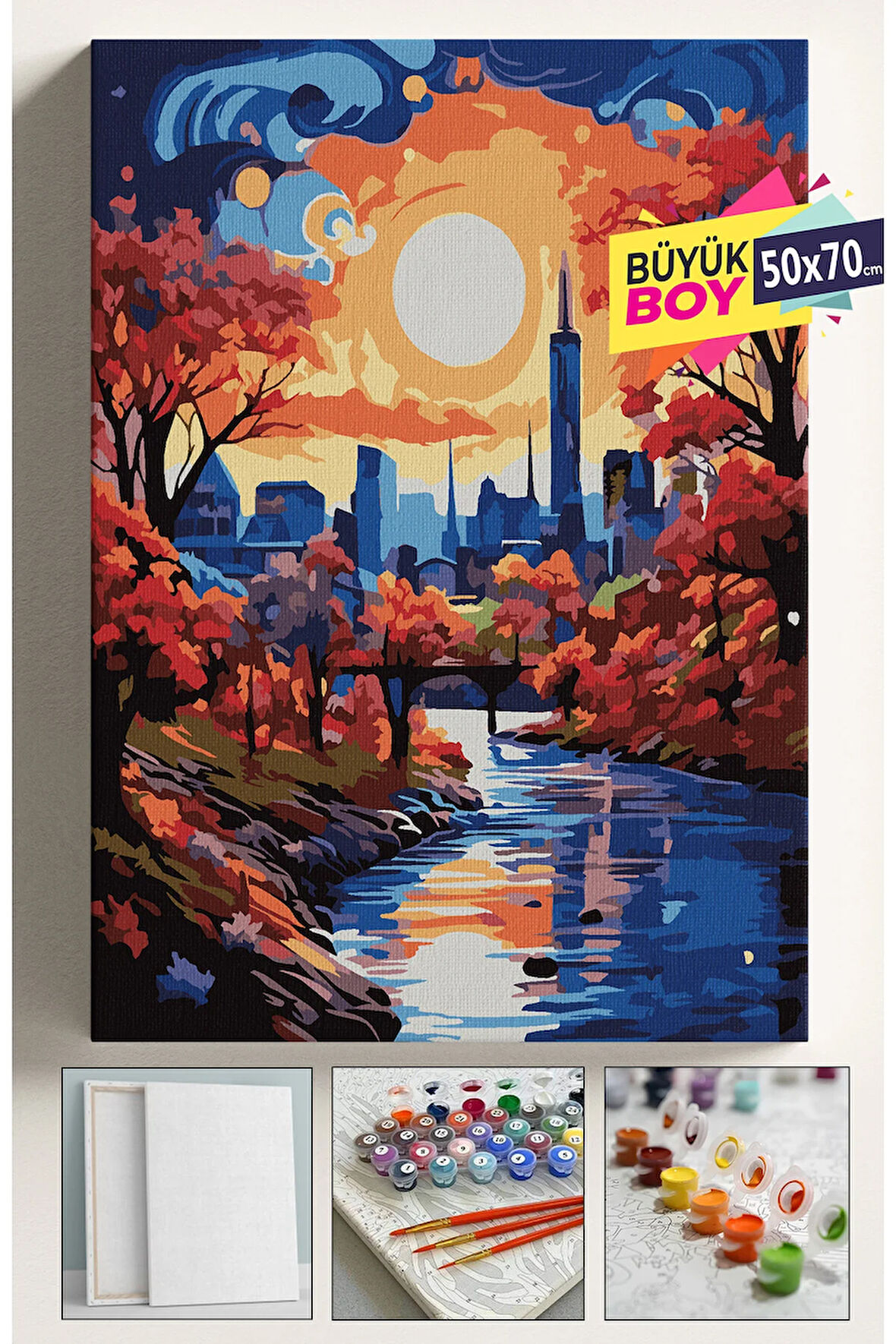 Sayılarla Boyama Seti Numaralı Tuval Fırça Boya Dahil Kasnaklı Set 50x70 Cm - RENKLİ AY ŞEHİR