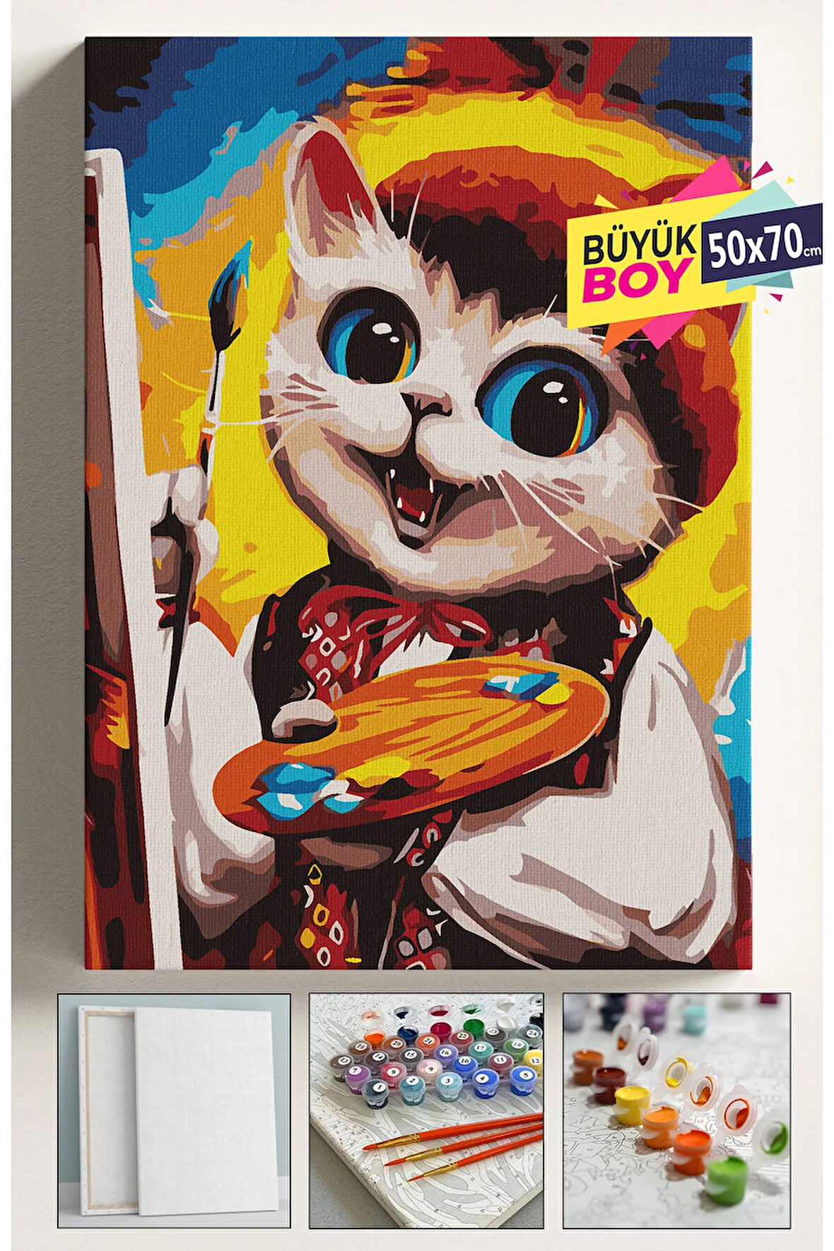Sayılarla Boyama Seti Numaralı Tuval Fırça Boya Dahil Kasnaklı Set 50x70 Cm - RESSAM KEDİ