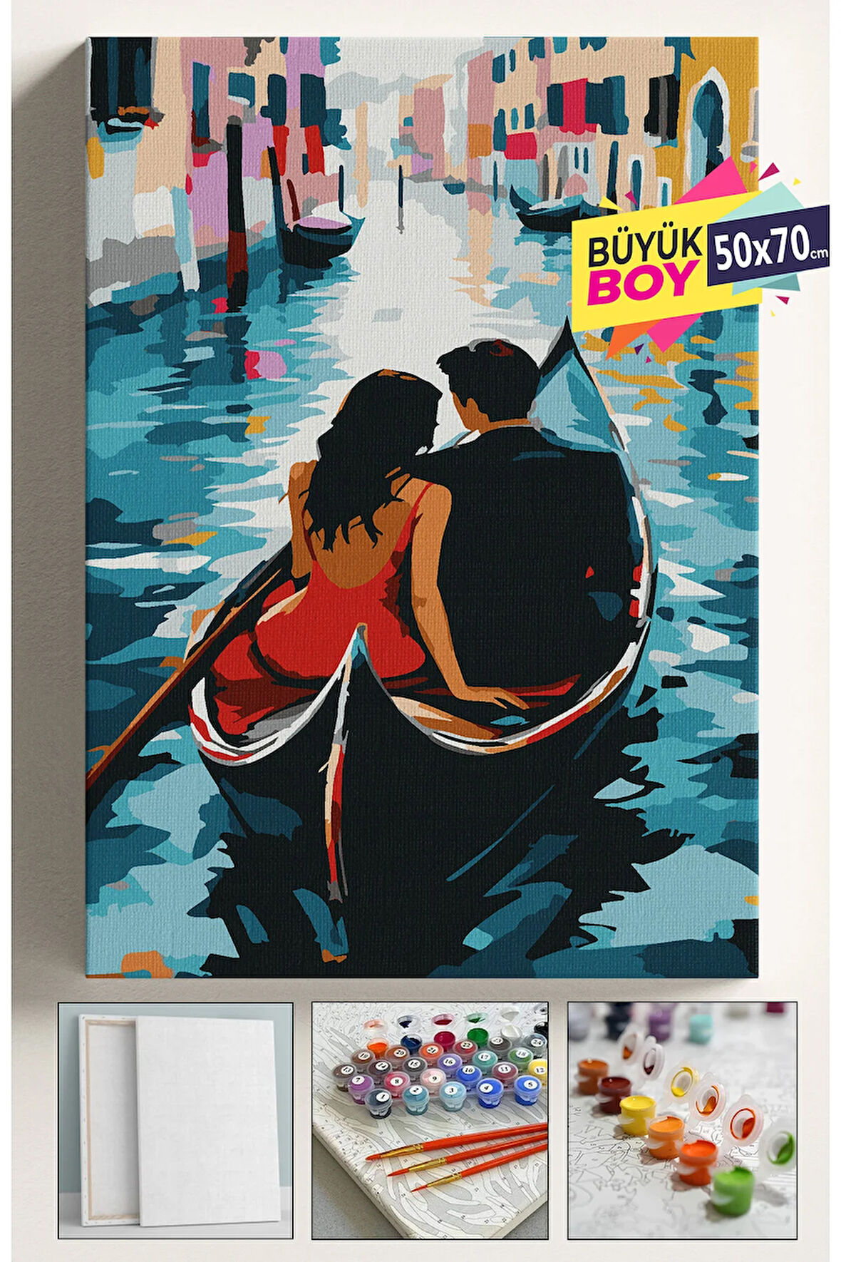 Sayılarla Boyama Seti Numaralı Tuval Fırça Boya Dahil Kasnaklı Set 50x70 Cm - SANDAL SEVGİLİLER