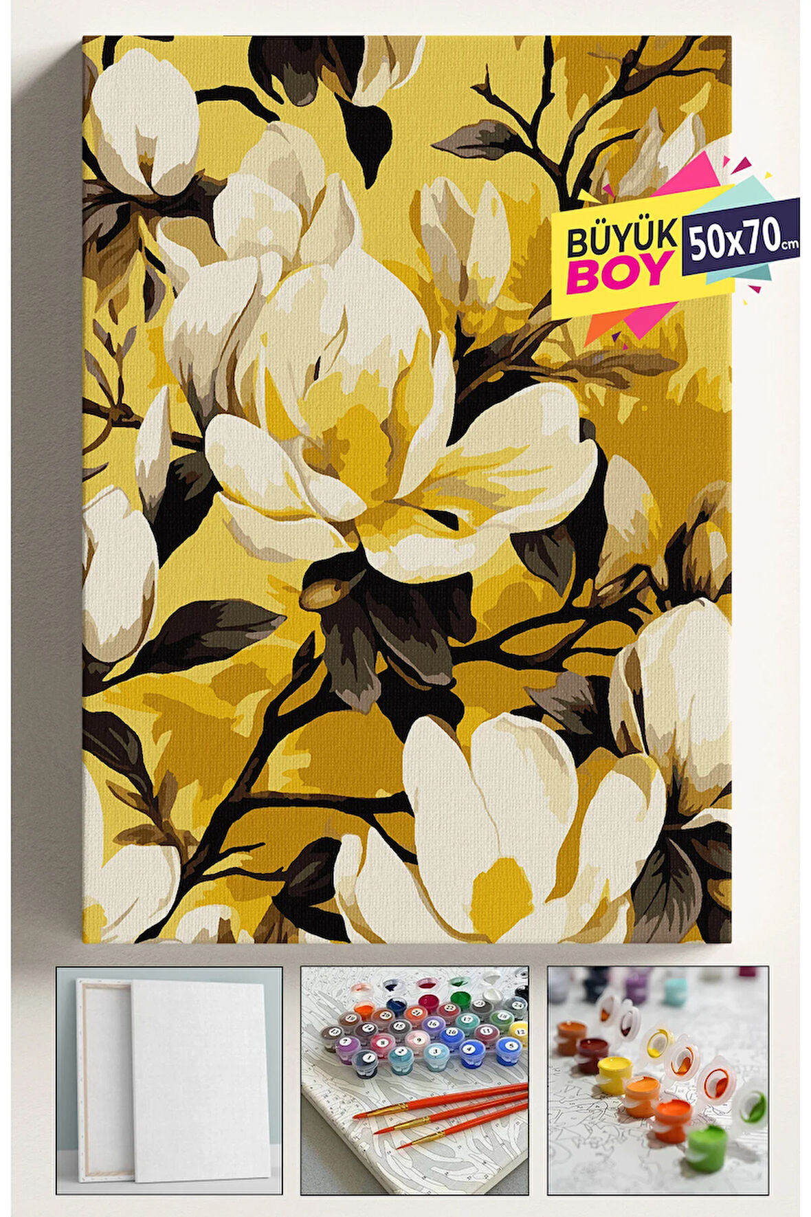 Sayılarla Boyama Seti Numaralı Tuval Fırça Boya Dahil Kasnaklı Set 50x70 Cm - SARI AĞAÇ