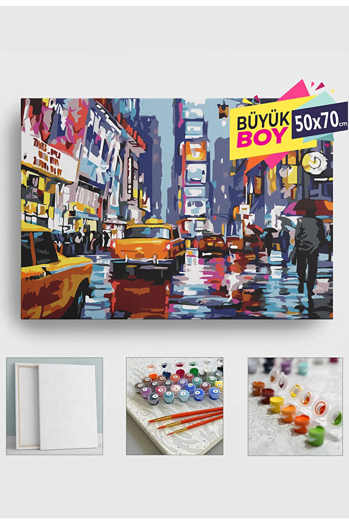 Sayılarla Boyama Seti Numaralı Tuval Fırça Boya Dahil Kasnaklı Set 50x70 Cm - TAKSİ NEWYORK